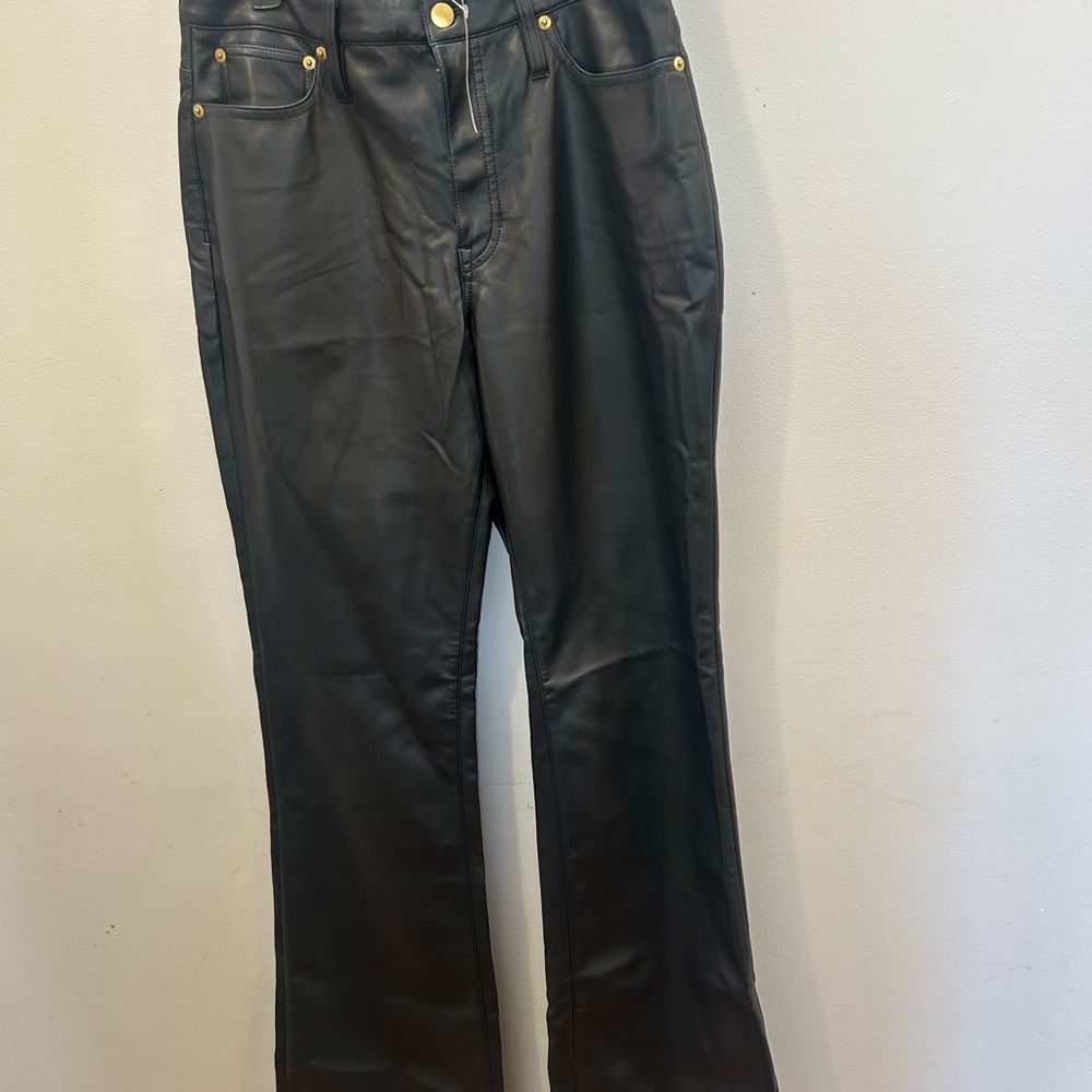 NWT J Crew Faux Leather black Women bootcut pants 30 Tall